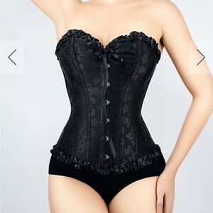 Corset Story Black Brocade Sweetheart Corset Ruffle Trim